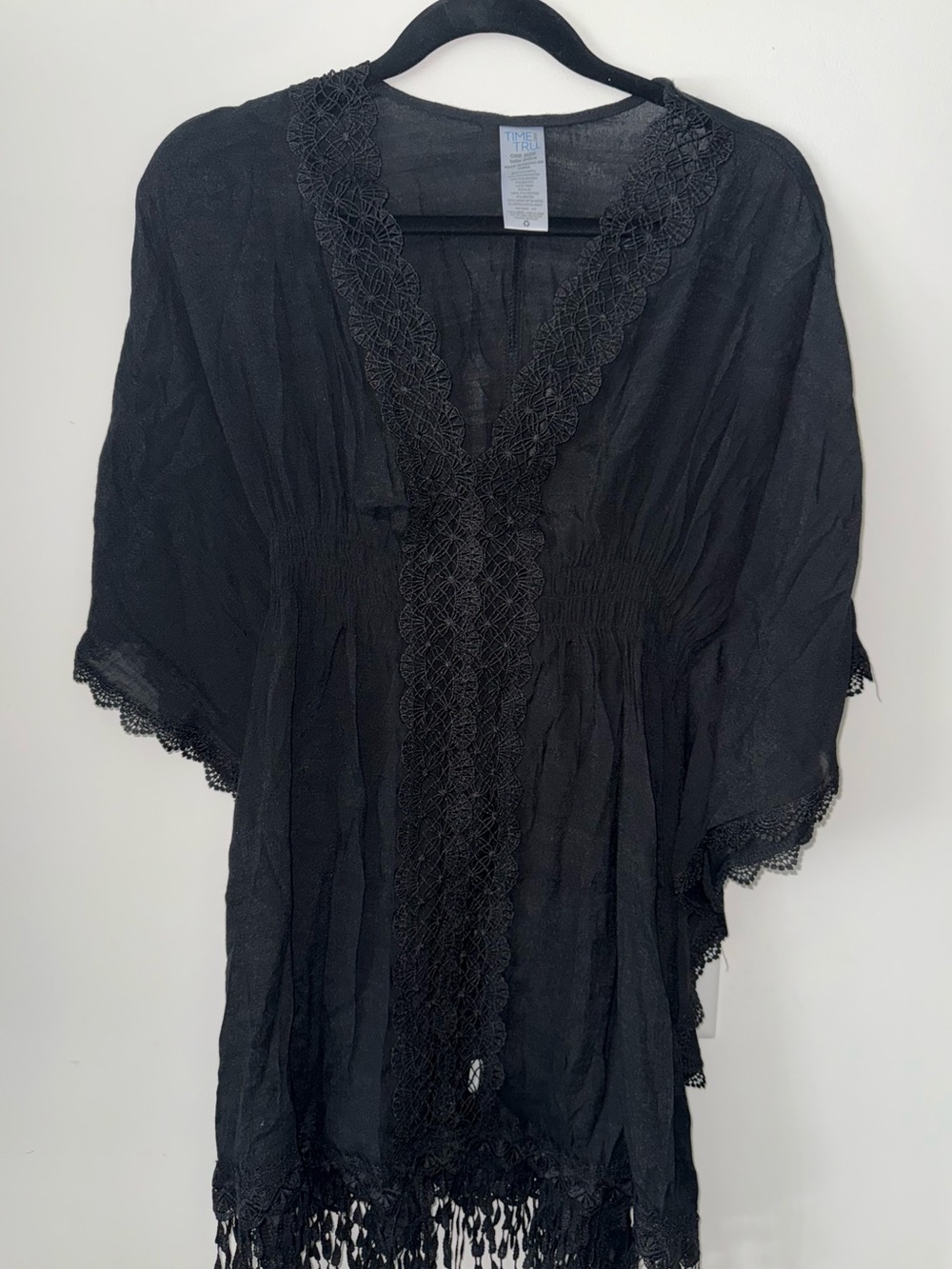 Black Women's Swim Cover-Up with Crochet Trim